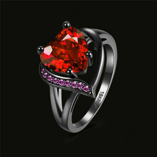 Mystic Heart Shaped red Ruby Ring 10KT Black Gold Filled Size 7