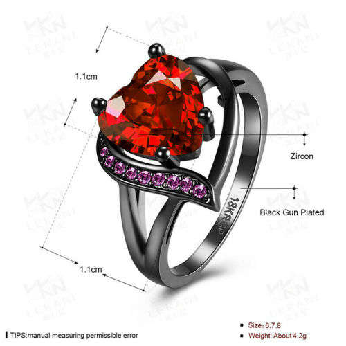 Mystic Heart Shaped red Ruby Ring 10KT Black Gold Filled Size 7