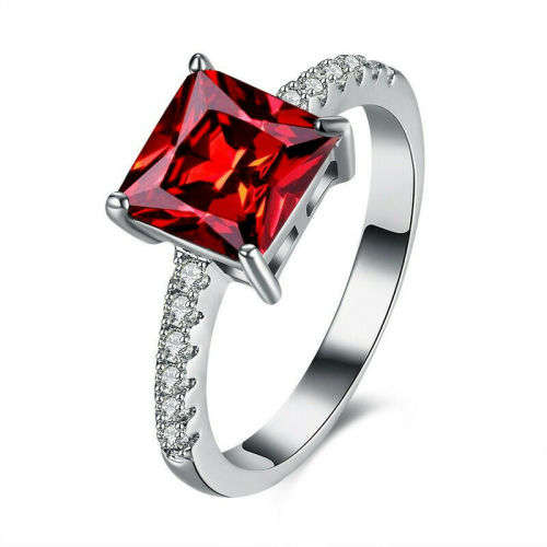 Silver Square Cut White Gold Filled Lovely Wedding Ring Size 7