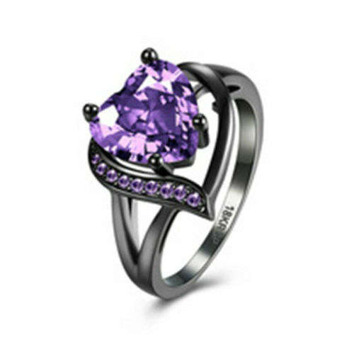 Mystic Heart Shaped Amethyst Topaz Ring 10KT Black Gold Filled Size 7