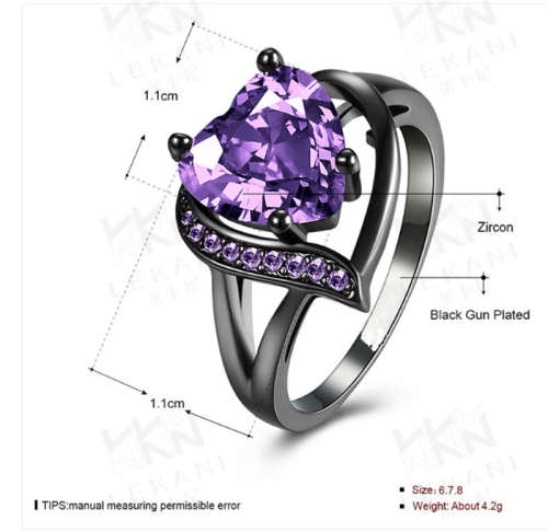 Mystic Heart Shaped Amethyst Topaz Ring 10KT Black Gold Filled Size 7