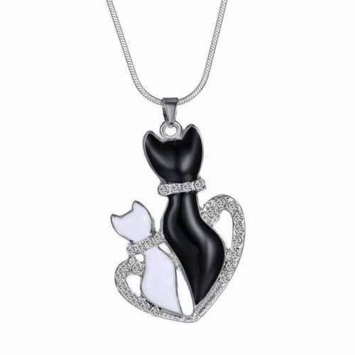 Two Cats Rhinestone Heart Pendant Jewelry