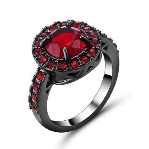 10k Black gold filled Red Ruby Wedding Ring size 9