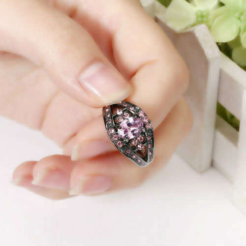 Classic Pink Sapphire Ring 10K Black Gold Filled Size 9
