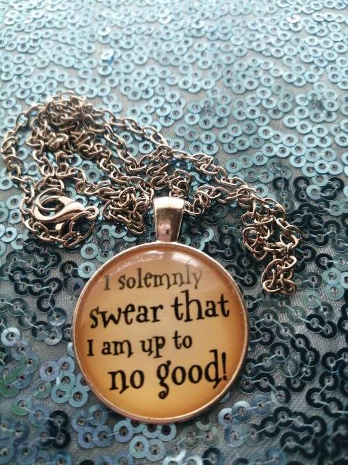 I Solemnly Swear That I Am Up To No Good Cabochon Glass Silver Chain Necklace