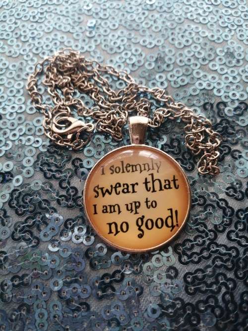 I Solemnly Swear That I Am Up To No Good Cabochon Glass Silver Chain Necklace