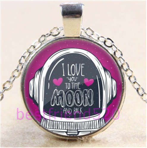 I love you Photo Cabochon Glass Silver Chain Pendant Necklace