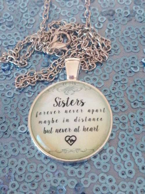 "Sisters Forever Never Apart......" Tibet Silver Cabochon Glass Chain Necklace