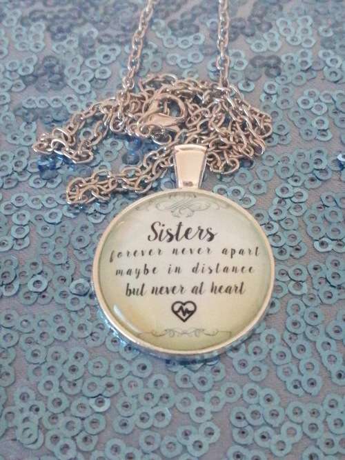 "Sisters Forever Never Apart......" Tibet Silver Cabochon Glass Chain Necklace