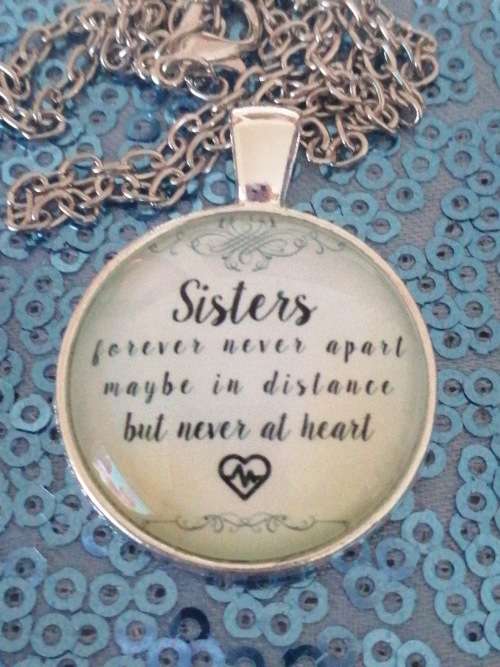 "Sisters Forever Never Apart......" Tibet Silver Cabochon Glass Chain Necklace
