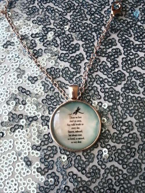 Those We Love Don't Go Away.... - Silver Chain Cabochon Glass Necklace