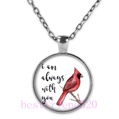 "I'am always with you" Cabochon Glass Silver Pendant Necklace