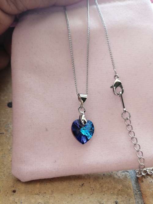GENUINE Heart Necklaces Pendant Crystals From SWAROVSKI - Deep Crystal Blue