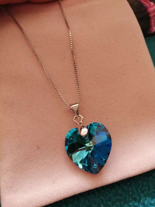 GENUINE Heart Necklaces Crystals From SWAROVSKI - Crystal Bermuda Blue Light