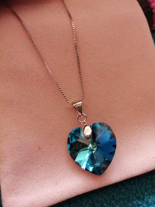 GENUINE Heart Necklaces Crystals From SWAROVSKI - Crystal Bermuda Blue Light