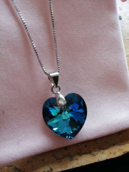 GENUINE Heart Necklaces Crystals From SWAROVSKI - Crystal Bermuda Blue Light