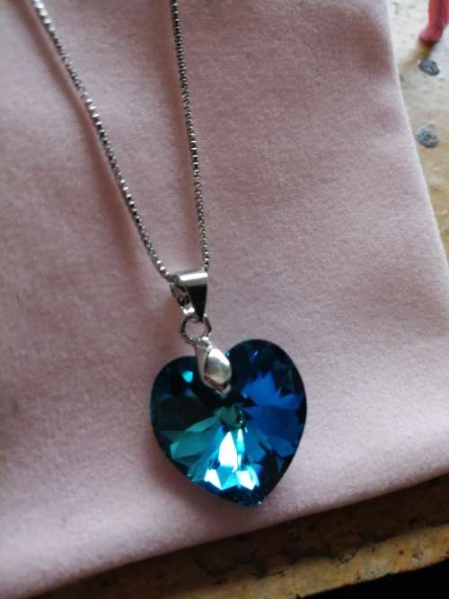 GENUINE Heart Necklaces Crystals From SWAROVSKI - Crystal Bermuda Blue Light