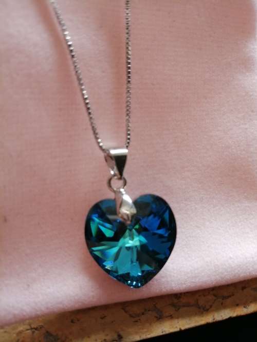 GENUINE Heart Necklaces Crystals From SWAROVSKI - Crystal Bermuda Blue Light