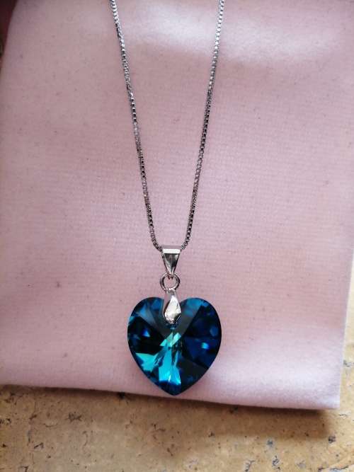 GENUINE Heart Necklaces Crystals From SWAROVSKI - Crystal Bermuda Blue Light