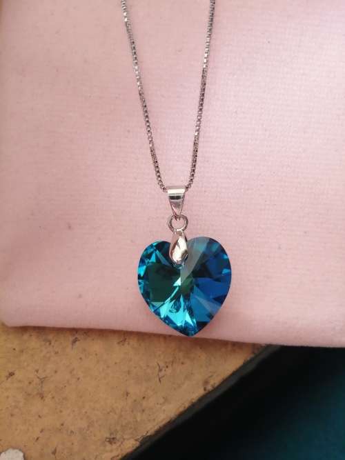 GENUINE Heart Necklaces Crystals From SWAROVSKI - Crystal Bermuda Blue Light