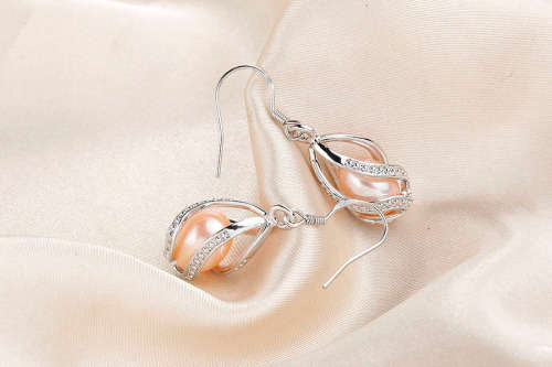 GENUINE 100% Natural Freshwater Pearl - GENUINE 925 Sterling Silver Genuine Earring - Pink