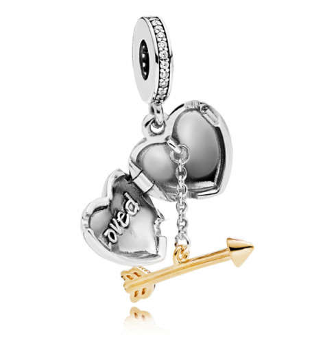Silver Crystal Open Heart Locket Charm European Spacer Beads Fit Necklace Bracelet