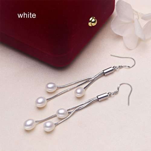 100% GENUINE PEARL - Tassels Drop Earrings 925 Sterling Silver - WHITE PEARL