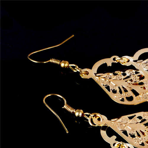 Fashion Earrings Hollow Metal Leaves Leaf Long Dangle - Gold Color