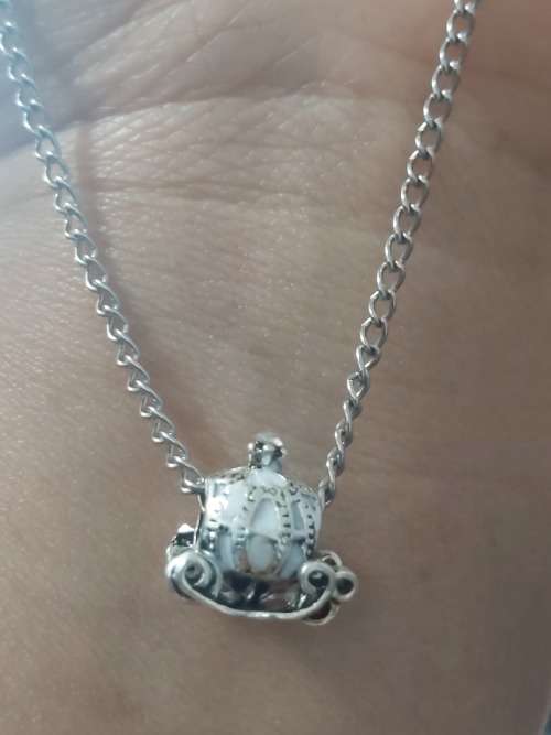 White Princess Belle Pumpkin Chariot Charm Beads Necklace
