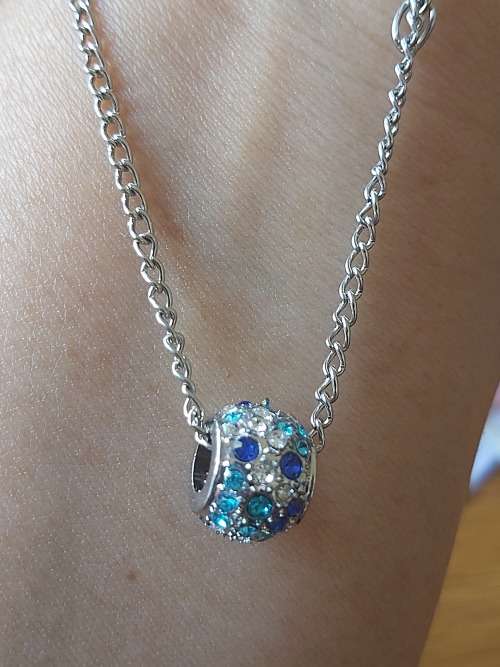 Blue Snow Ball European Charm Beads Necklace