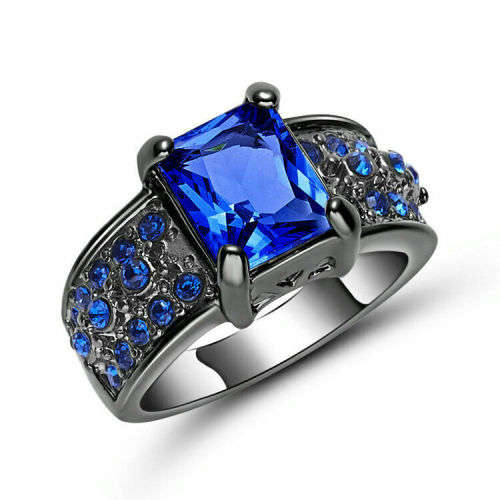 Exquisite Black Gold Filled Blue Stone Ring Size 7