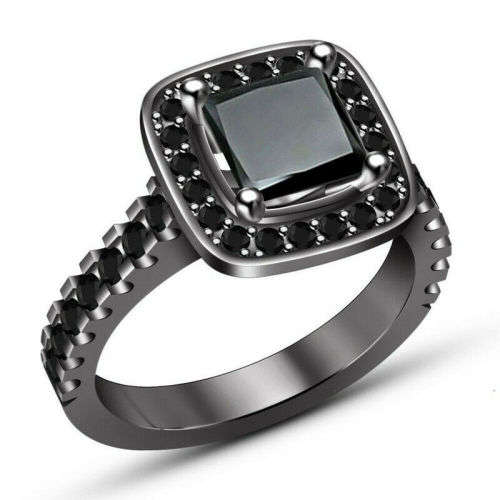Princess Black Square Zircon 14K Black Gold Plated Ring Size 9