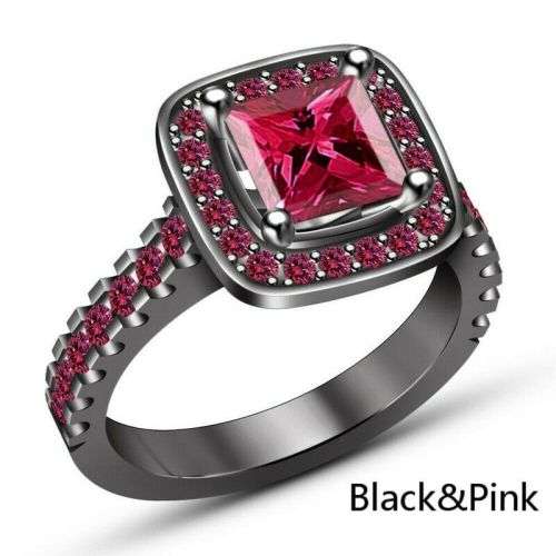 Princess Red Square Zircon 14K Black Gold Plated Ring Size 9