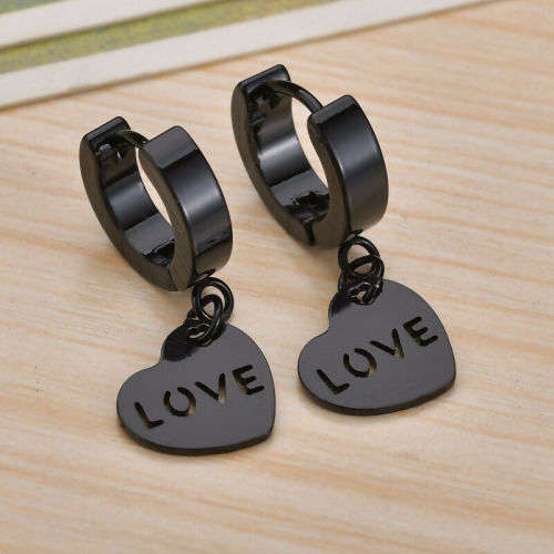 Men's Black Heart Non Allergic Ear Buckle Punk Stainless Steel Earrings