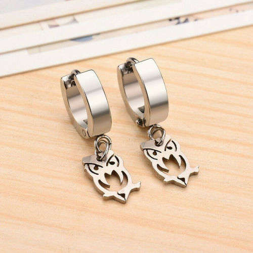 Men's Silver Owl Non Allergic Ear Buckle Punk Stainless Steel Earrings