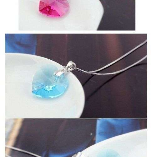 Silver Zircon Heart Love Pendant Necklace Jewelry Ref3