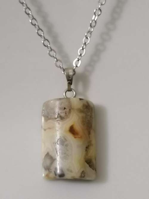 Natural Yellow Lace Agate Gemstone Pendant WITH NECKLACE