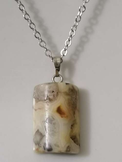 Natural Yellow Lace Agate Gemstone Pendant WITH NECKLACE