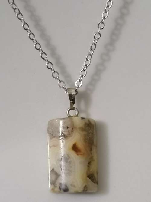 Natural Yellow Lace Agate Gemstone Pendant WITH NECKLACE