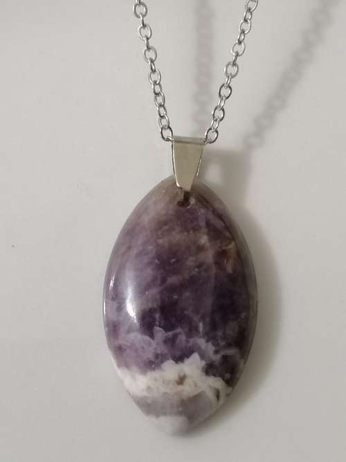 36x21x6mm Brazil Natural Amethyst Olivary Gemstone Necklace