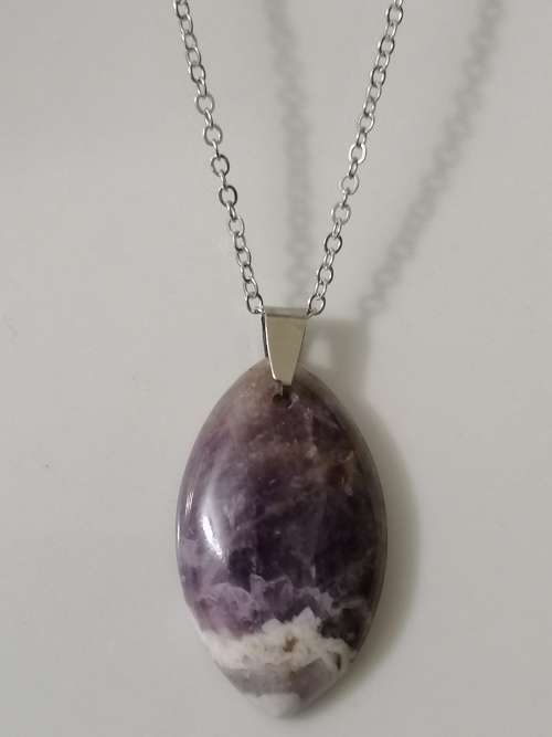 36x21x6mm Brazil Natural Amethyst Olivary Gemstone Necklace