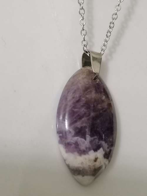 36x21x6mm Brazil Natural Amethyst Olivary Gemstone Necklace