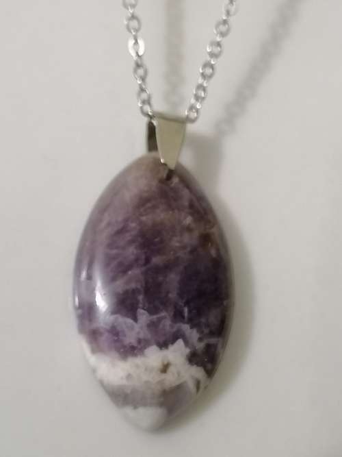 36x21x6mm Brazil Natural Amethyst Olivary Gemstone Necklace