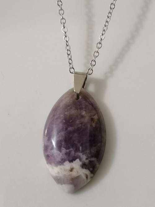 36x21x6mm Brazil Natural Amethyst Olivary Gemstone Necklace