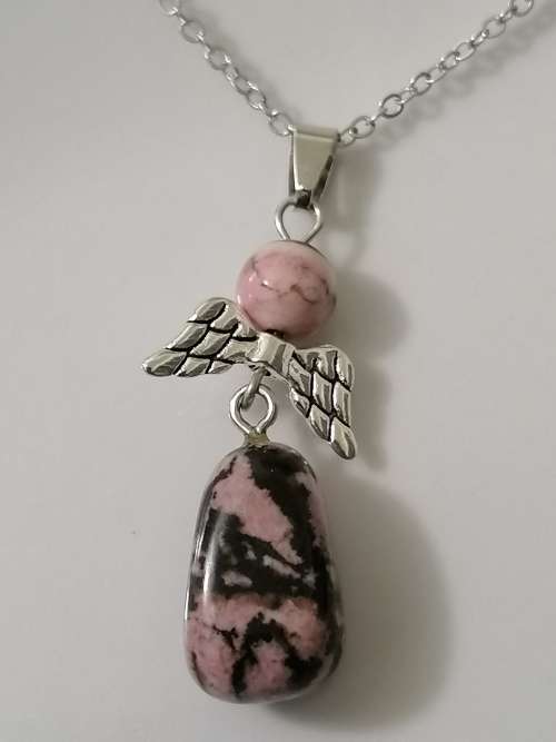 "Retail Price R650" Natural Natural Rhodonite Freeform Ball NECKLACE