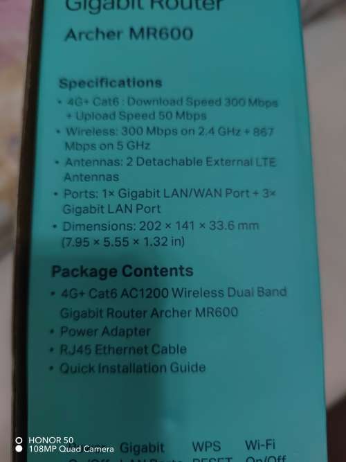 TP-LINK Archer MR600  4G+ Cat6 AC1200 Wireless Dual Band Gigabit Router (It take a sim card)like NEW