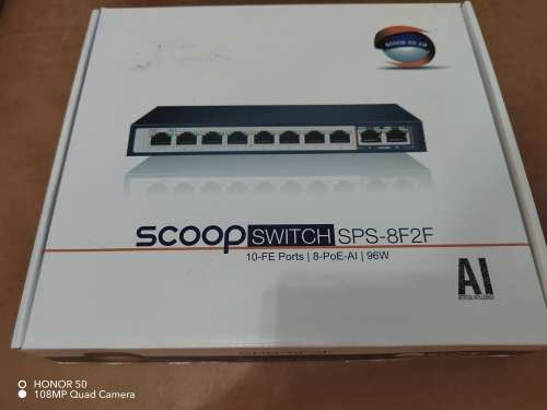 Scoop 8 Port Fast Ethernet Switch with 8 AI PoE Ports and 2 GE Uplink