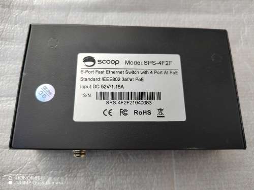 Scoop 6 Port Fast Ethernet Switch with 4 AI PoE Ports and 2 FE Uplink