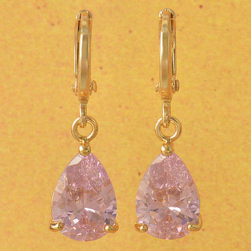 Pink Cubic Zirconia 9K Real Gold Filled Water Drop Earring