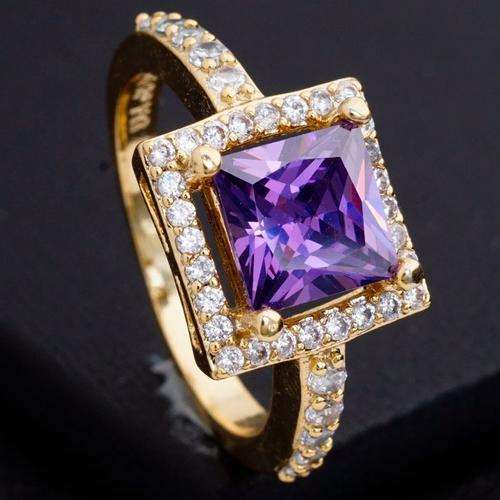 Engagement Jewelry 18K Gold Filled Ring Purple Cubic Zircon Size 9